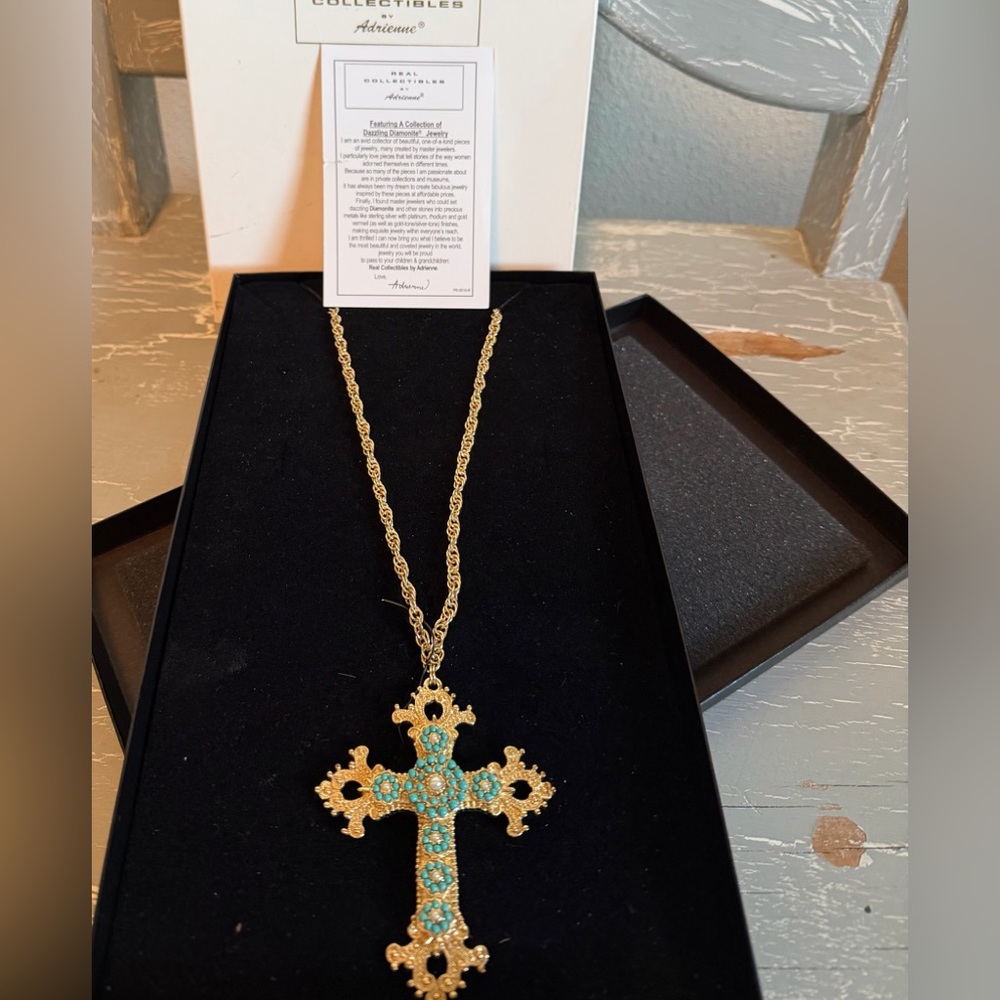 Real Collectibles by Adrienne Gold and Turquoise Cross Pendant Necklace